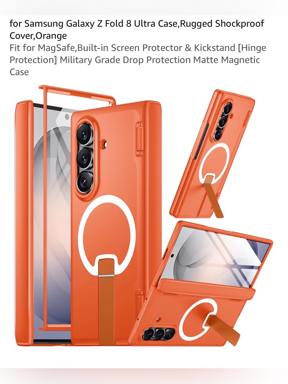 Samsung Orange Rugged Magnetic Kickstand Case for Galaxy Z Fold 8 ultra